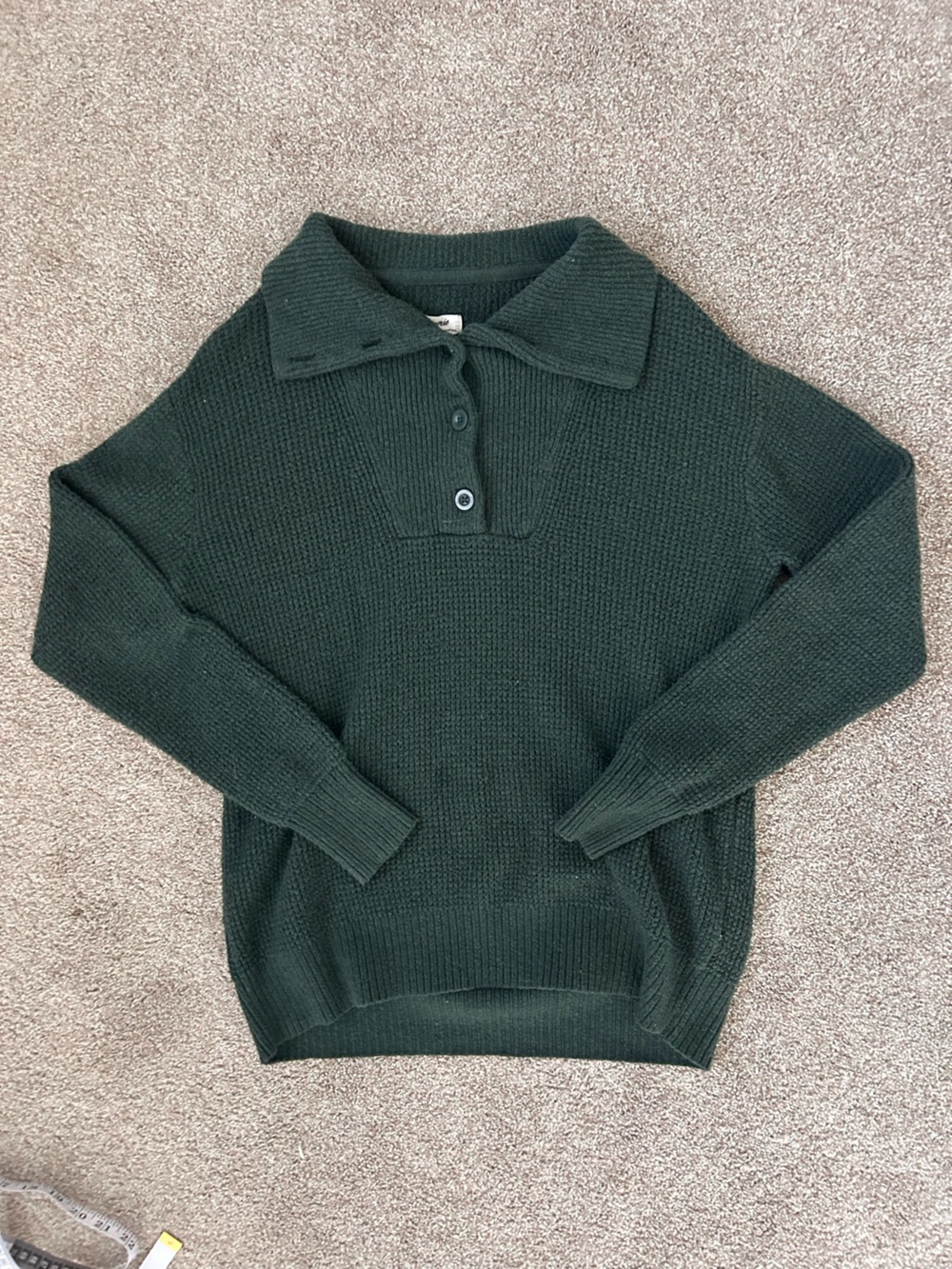aerie Dark Green Ribbed Button Sweater - Picture 2 of 7